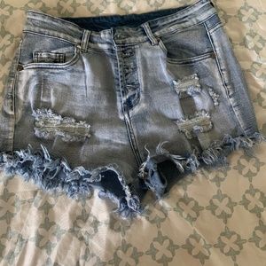 Distressed jean shorts